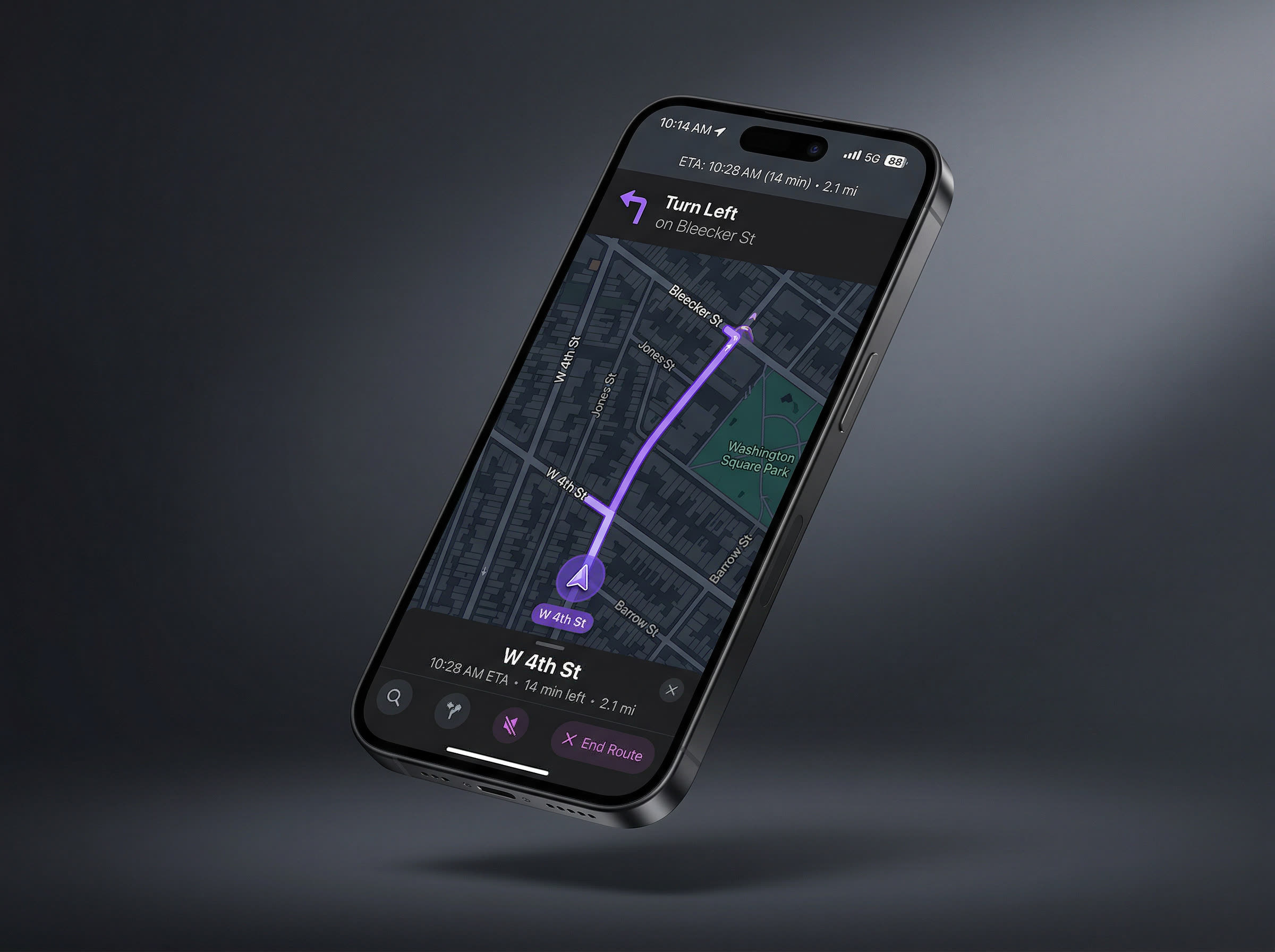 Phone mockup showing a dark map with a purple route for real-time driver tracking